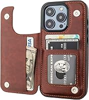 Vista 15 de ONETOP - Funda tipo cartera compatible con iPhone 15 Pro con soporte para tarjetas, funda de piel sintética con ranuras para tarjetas, doble cierre