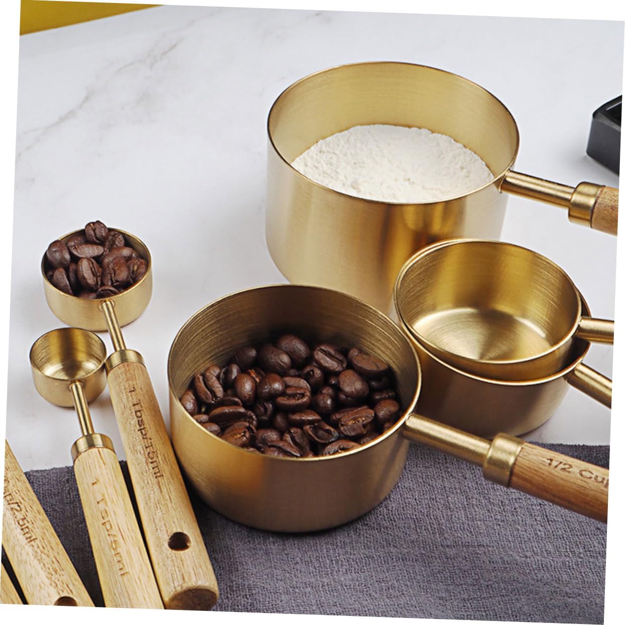 PRETYZOOM 8pcs Measuring Cups and Spoons Metal Measuring Spoon Stainless Steel Holder for Kitchen