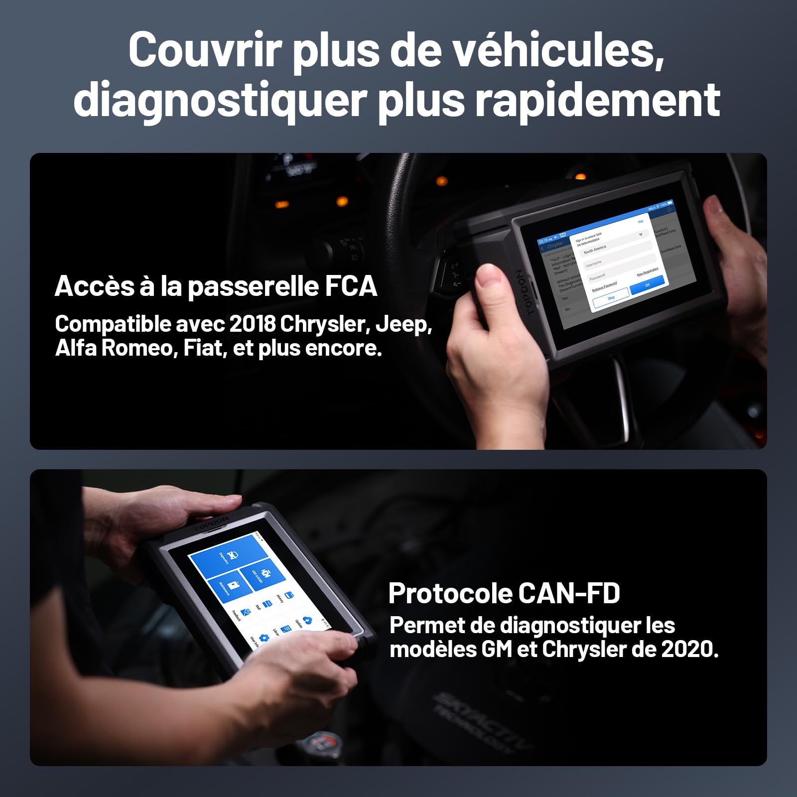 TOPDON ArtiDiag800 BT 2, Bluetooth Outil de Diagnostic Tous systèmes, 28+ Fonctions de Maintenance, accès à la passerelle FCA et protocole Can-FD, Test Actif, 2 Ans de Mises à Jour Gratuites