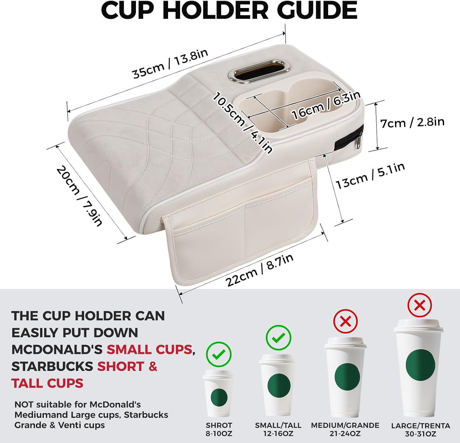 FREESOO Universal 5-in-1 Car Middle Center Console Cover with Cup Holder image 3