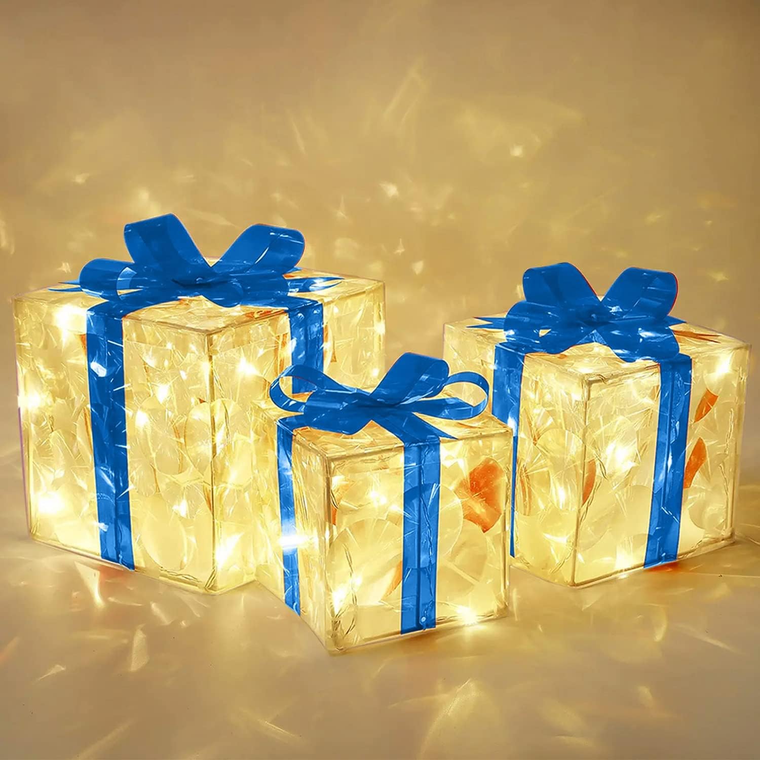 MYBOO Christmas Light up Present Boxes Decorations, LED Christmas Parcels with Bow, Christmas Decorations Home and Outdoor Décor