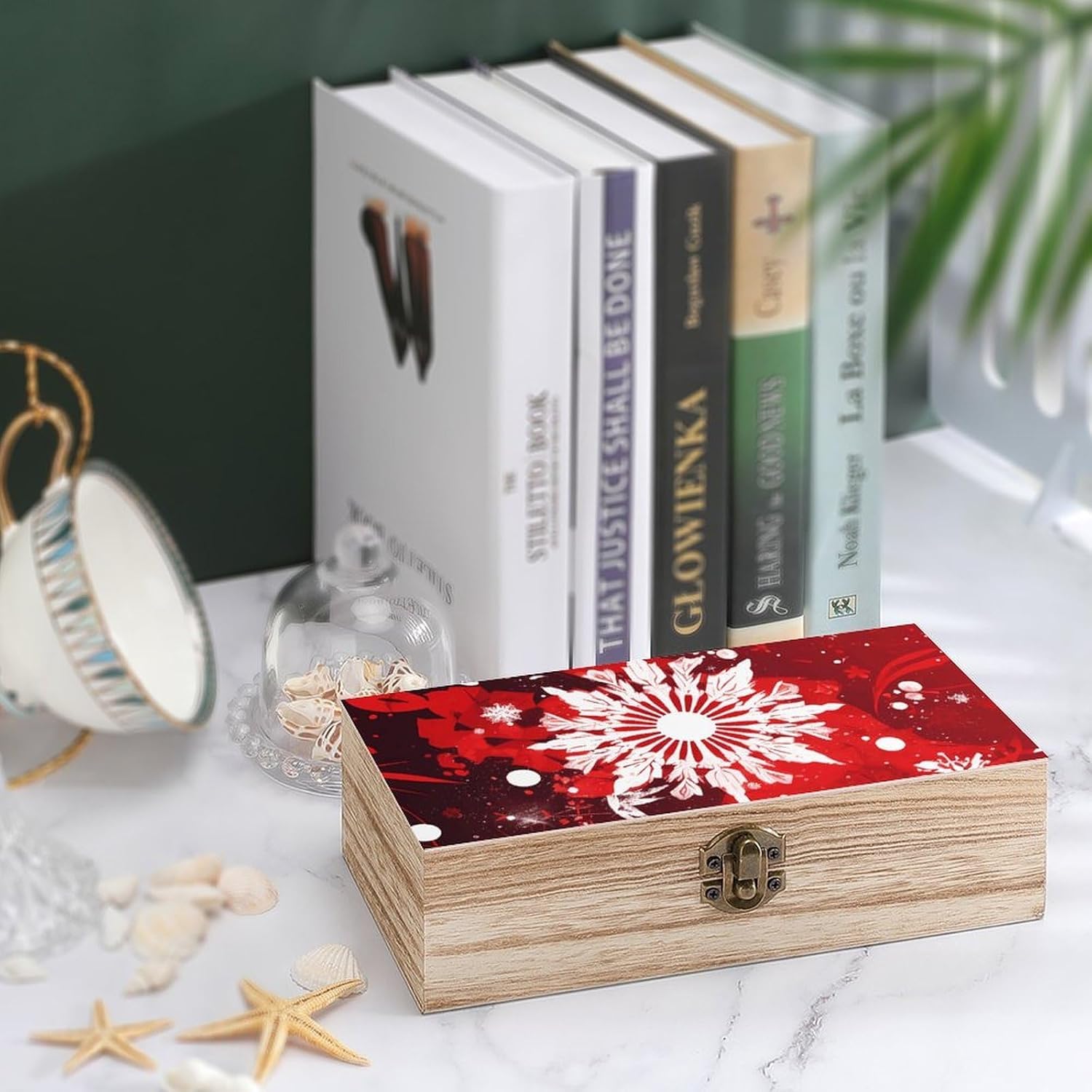Snowflake Shape Keepsake Box Wooden Storage Box with Lid image 4