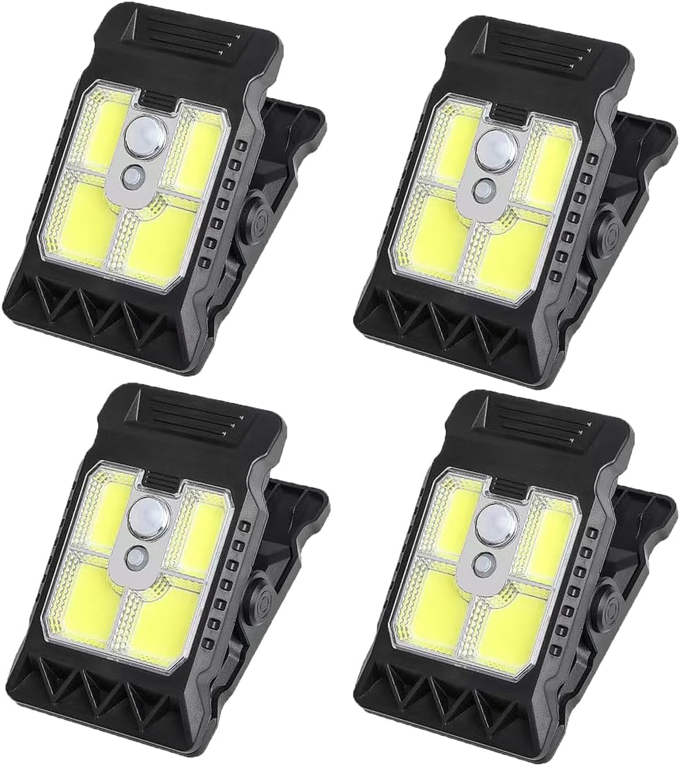 Solar Clip Lights Outdoor, Motion Sensor LED Clip On Lights, IP65 Waterproof Solar Powered Security Lights for Patio Fence Garage Yard Camping 4 Pack