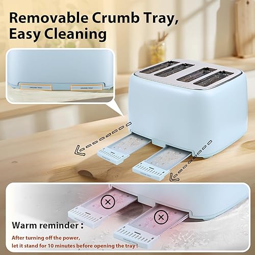 Miniatura 6 de 4 Slice Toaster 1.5" Extra Wide Slot - Stainless Steel, High Lift, 6 Browning Settings, Blue