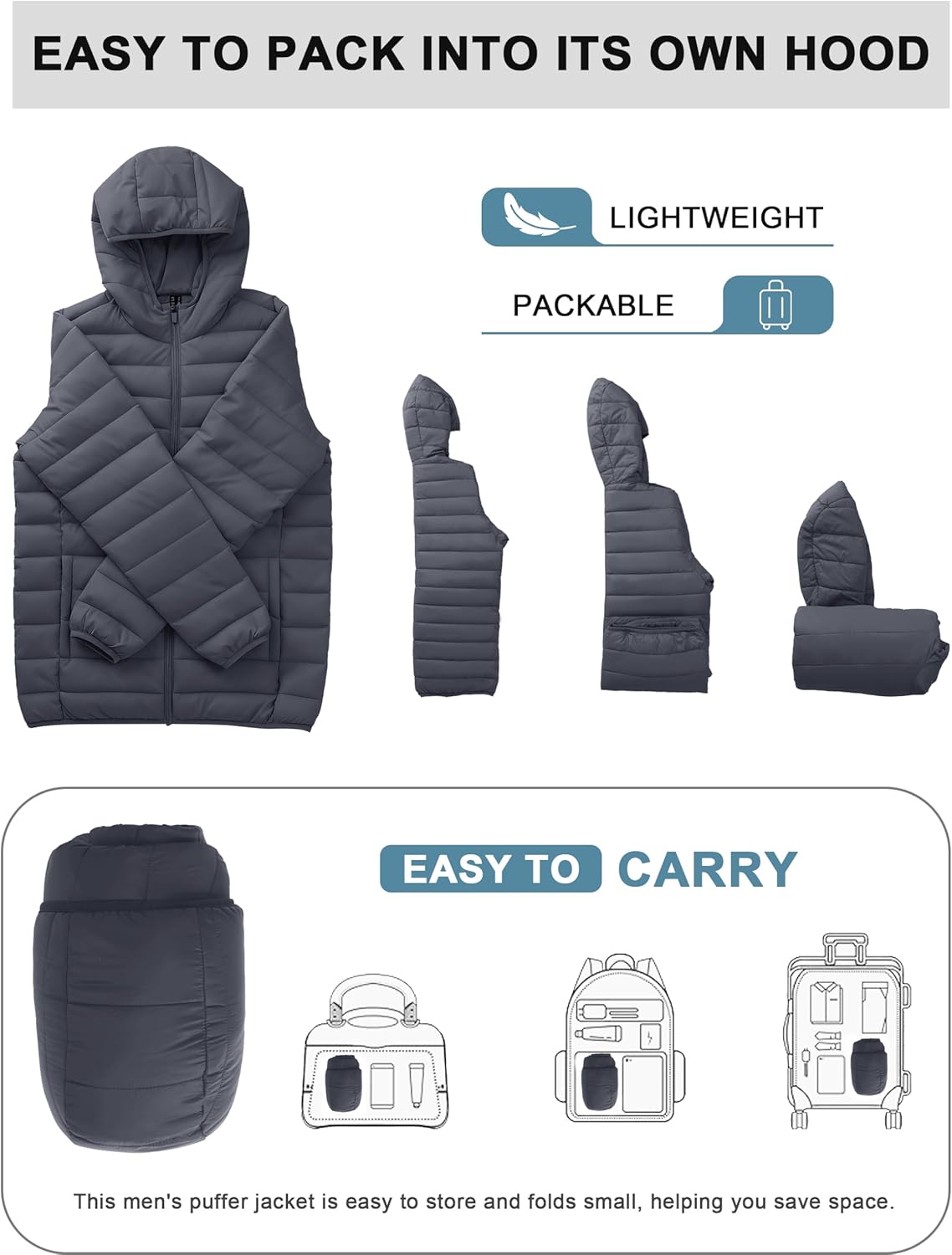 CRYSULLY Men's Puffer Jacket with Hood Lightweight Warm Winter Coats Water-Resistant Windproof Packable Bubble Jackets - Image 6