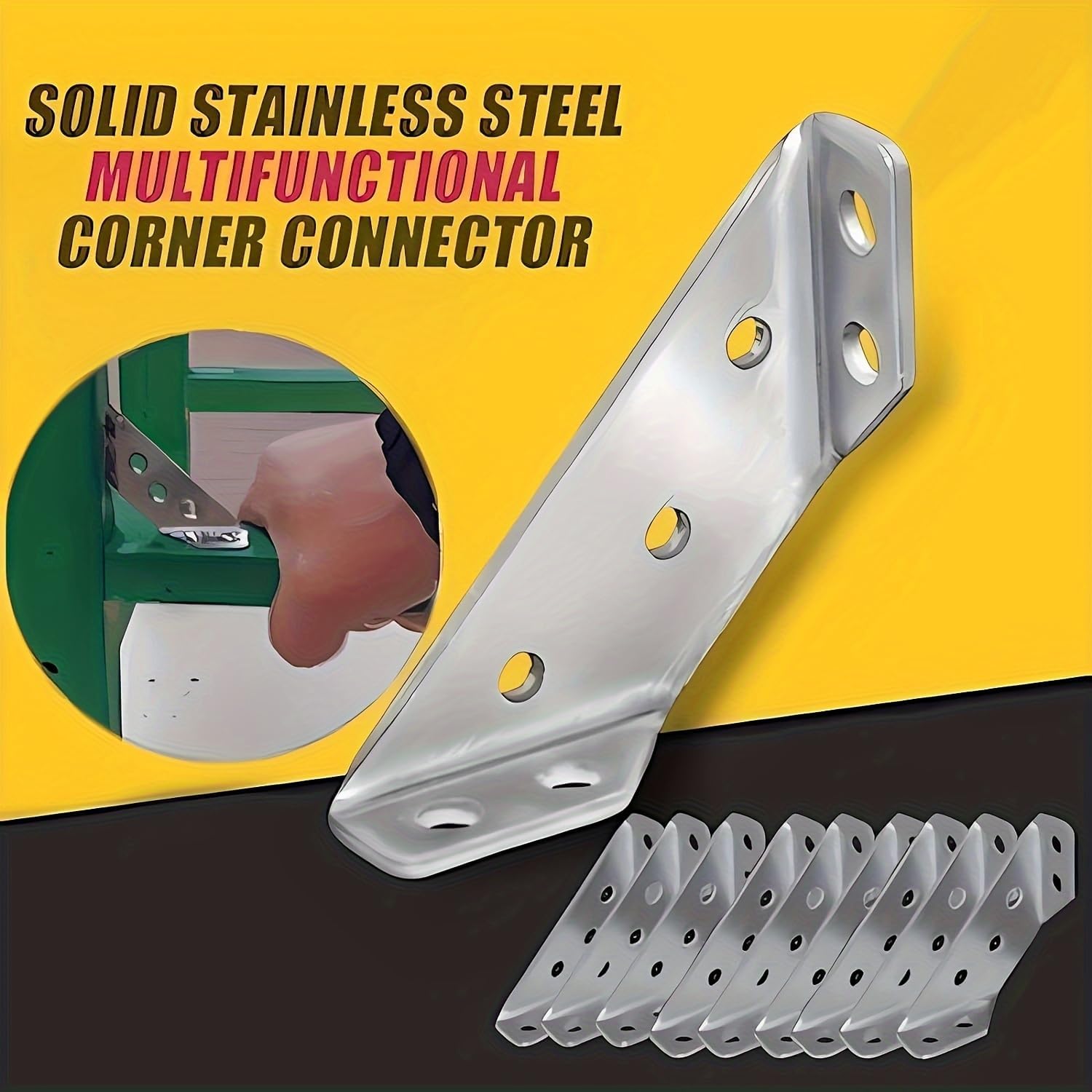 50 pcs Heavy Duty Stainless Steel Corner Brackets with Screws Set, Universal Triangular Support L Brackets for Wood Furnitur (Silver,50)