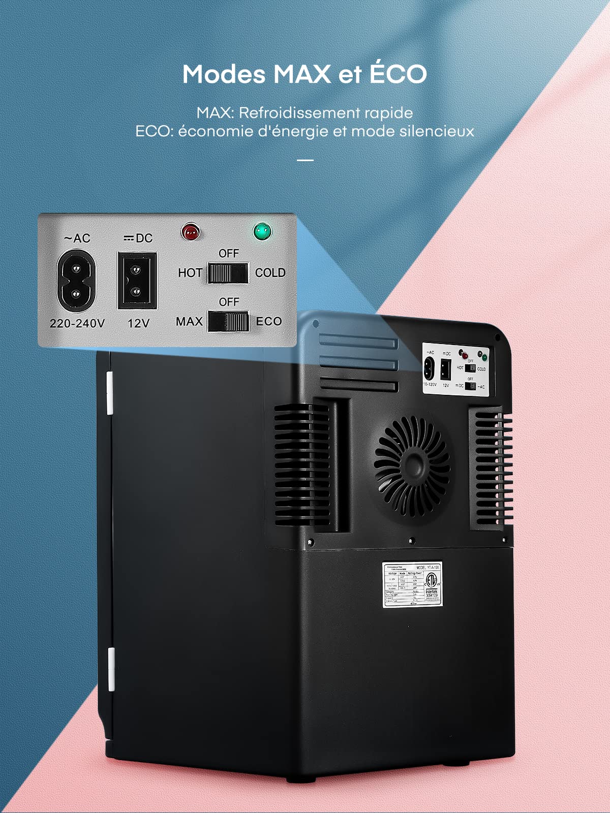 NORTHCLAN Mini Frigo de Chambre 15L/21 Canettes, 12V/220V Réfrigérateur Électrique avec ECO Mode Silencieux pour Chambre/Voiture, Garder Froid/Chaud, Glacière Portable de Beauté avec Étagère