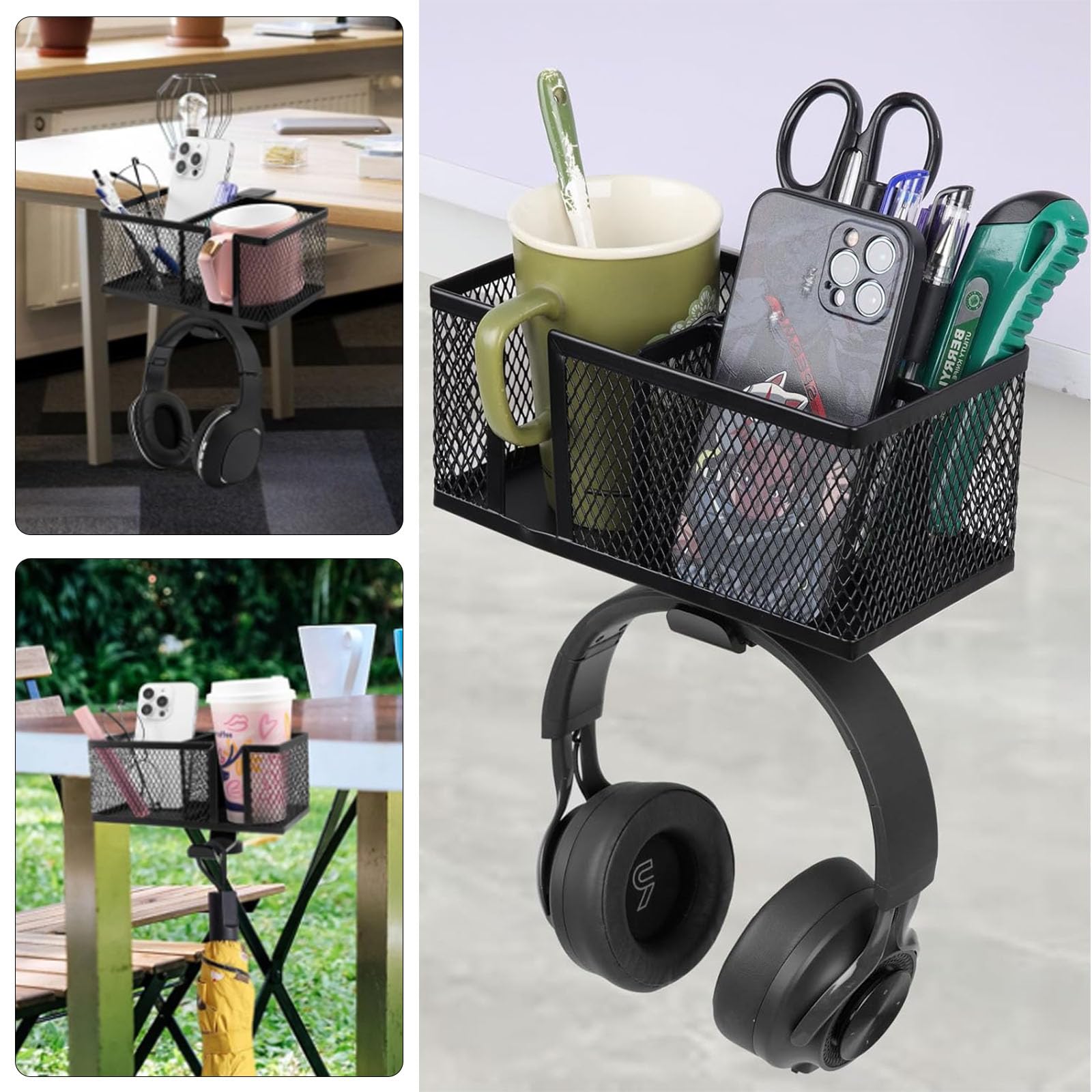 Supporto 4 in 1 per Tazze da scrivania con Cuffie sotto la scrivania Supporto per Cuffie Girevole Supporto per Cuffie Rimovibile Tazza Organizer per Penne Tazza per Telefono cellul