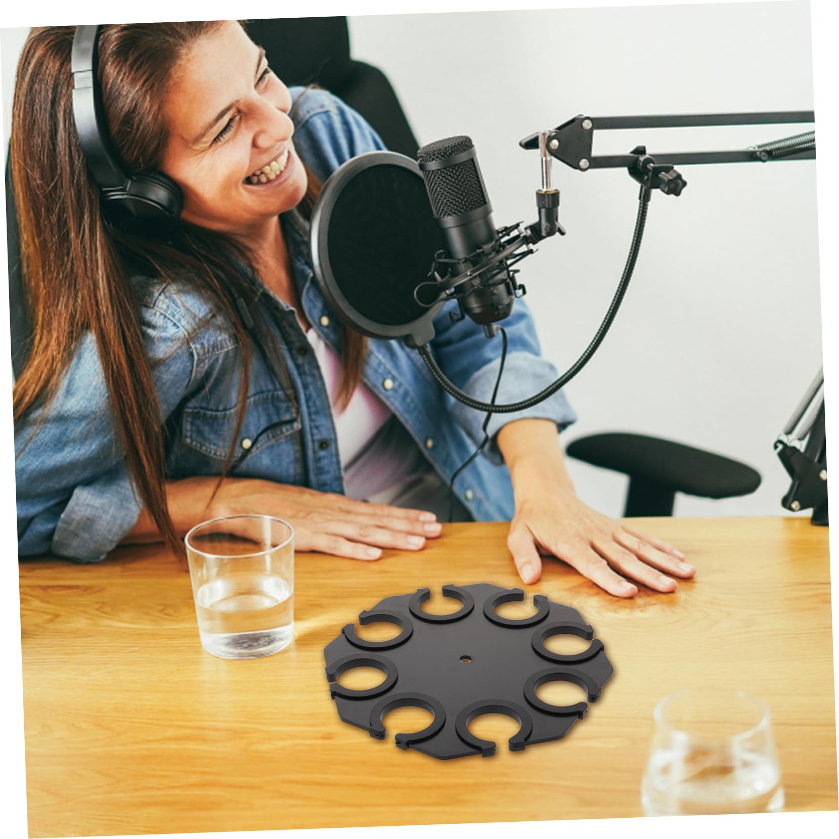 Supporto Microfono da Tavolo, Rack Regolabile Antivibrazione | Nero in Acciaio al Carbonio e Plastica, per Broadcasting e Recording, Capienza Multipla
