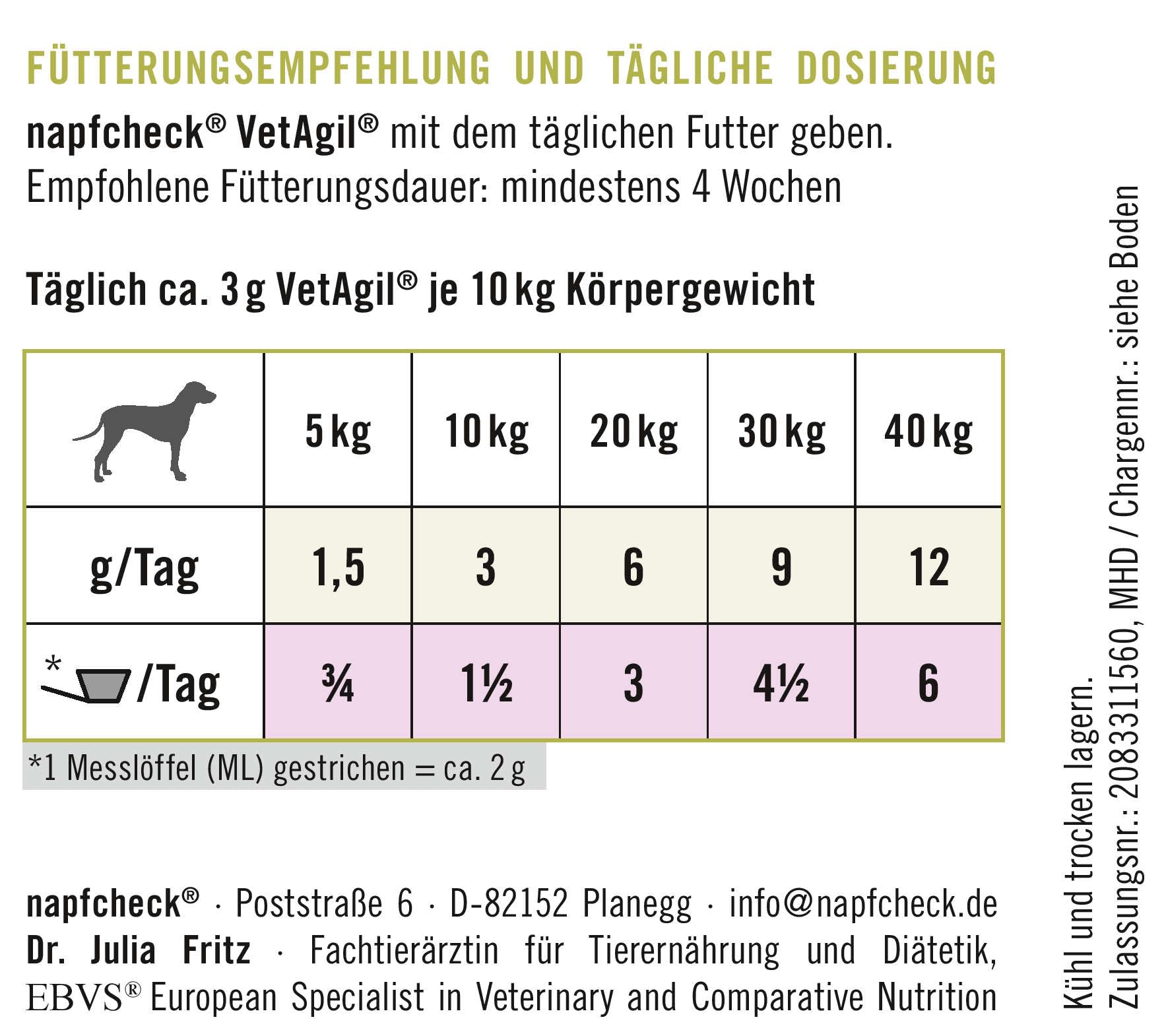 napfcheck VetAgil Gelenk-Mix - zur Unterstützung der Gelenke - für Hunde - 200 g