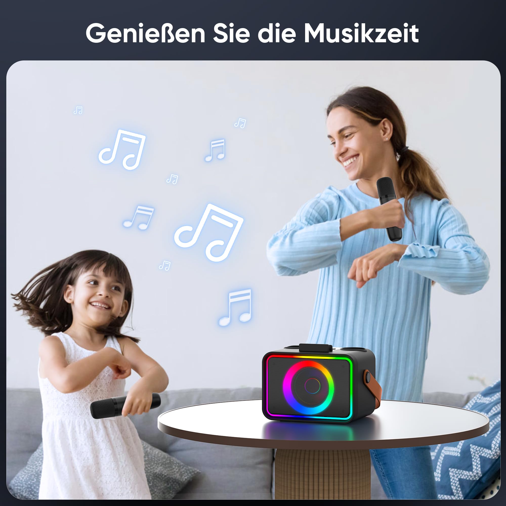 [2026] Karaoke Maschine 2 Mikrofonen: Karaoke Anlage mit 2 Karaoke Mikrofonen - Tragbare Bluetooth Karaoke Box Lautsprecher für Erwachsene Kinder Geschenk für Geburtstag PA Subwoofer Lautsprecher