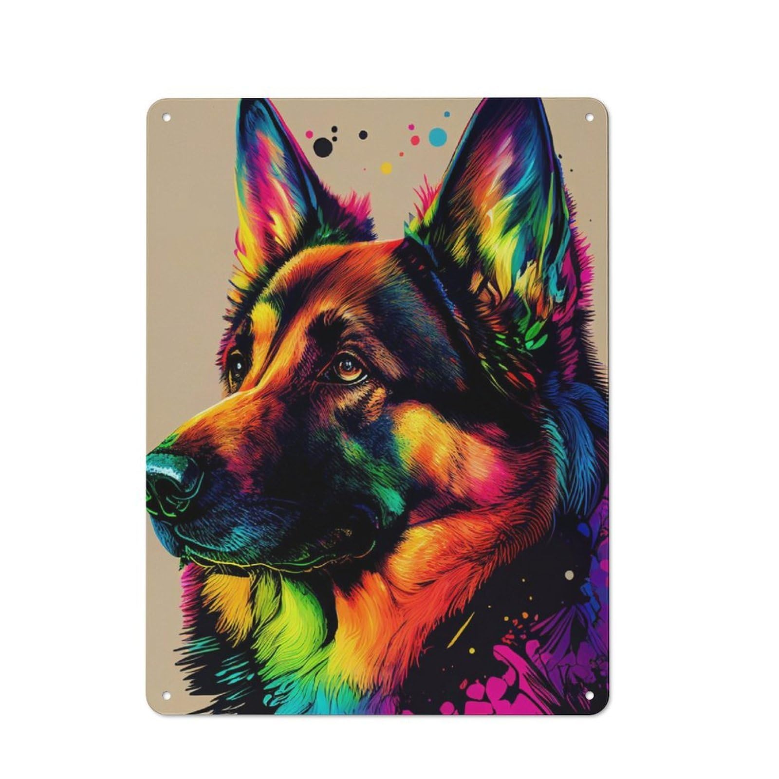Junmoney German Shepherd Color Tin Sign 40X30cm For Pub Or Café, Vintage Wall Decor, For Café Interior Fans, For Retro Home Interiors