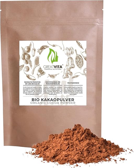 GreatVita Bio kakao w proszku, 800 g, surowy proszek idealny do napojów pieczywa, naturalny produkt bez dodatków