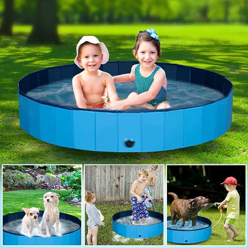 RimiMore Foldable Dog Pool, Portable Slip-Resistant Kiddie Pool, Collapsible PVC Bathing Tub, Outdoor Swimming Pool for Large Small Pets Dogs Cats and Kids(Medium)…