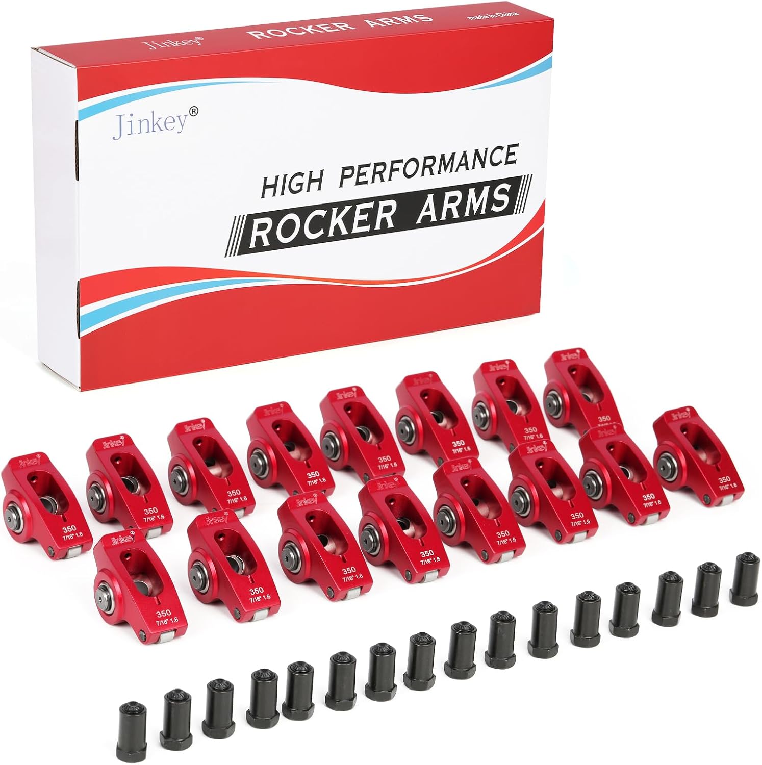 JINKEY Upgraded High Performance 2024-T6 Aluminum Extrusion Rocker Arms For Chevy SBC 350 1.5 Ratio 7/16" Studs (Part #11350101)