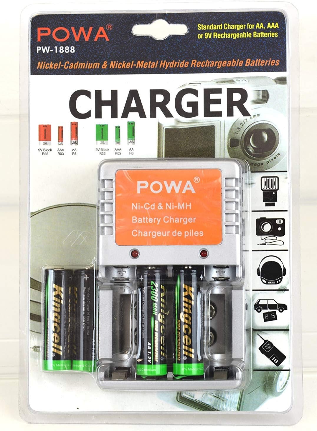 Powa PW-1888 Ni-MH AA, AAA, 9V Battery Charger