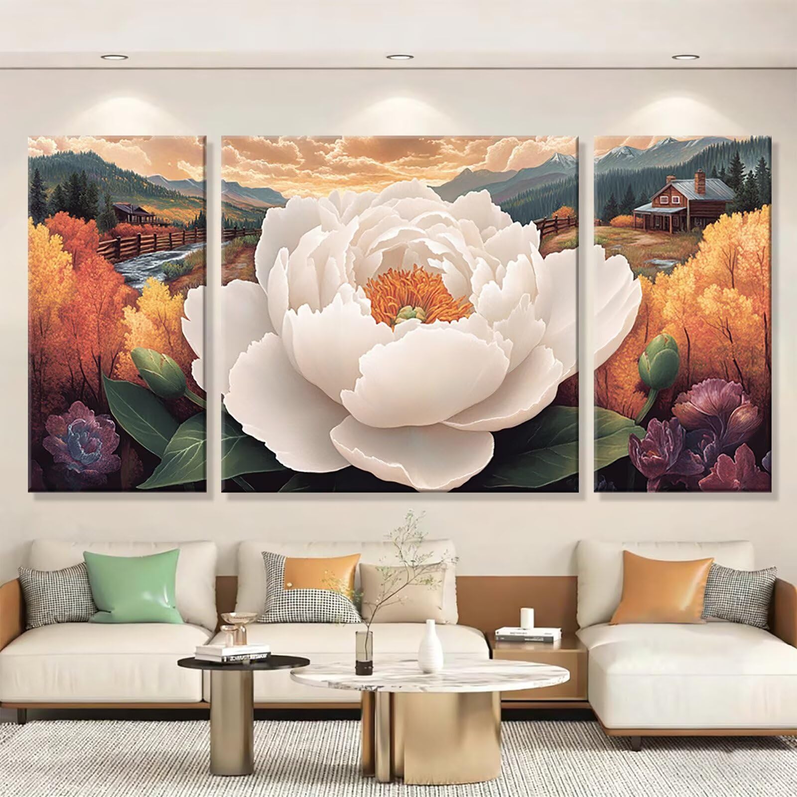 3 Pezzi Dipingere con i Numeri adulti, Paint by Numbers Cabina Peonia, Kit Lavoretti Creativi, Kit di Pittura Acrilica Fai-da-Te, con 3- Pennello, Decorazioni Casa 70x140cm (Senza Cornice) y1s-687