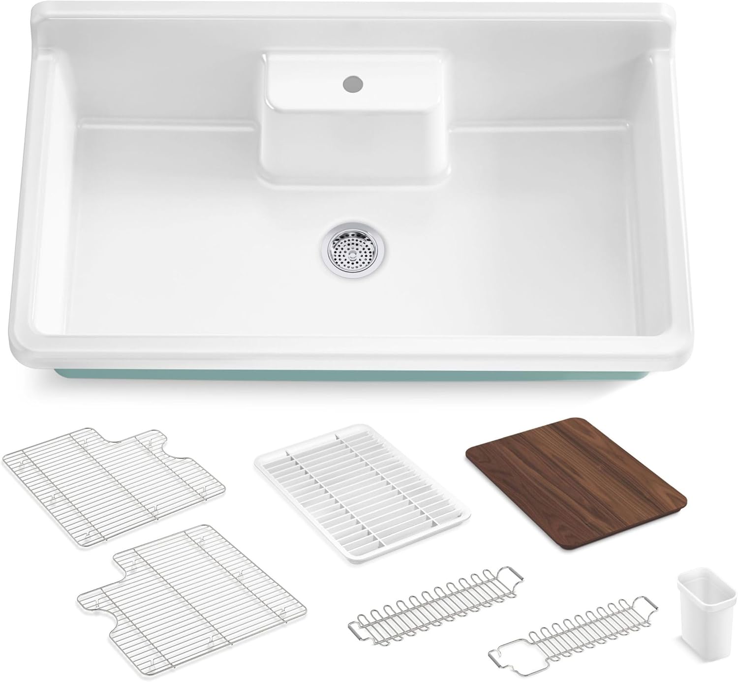 Kohler 21103-1HP5-0 Farmstead® 45" top-/wall-mount single-bowl workstation farmhouse kitchen sink, White