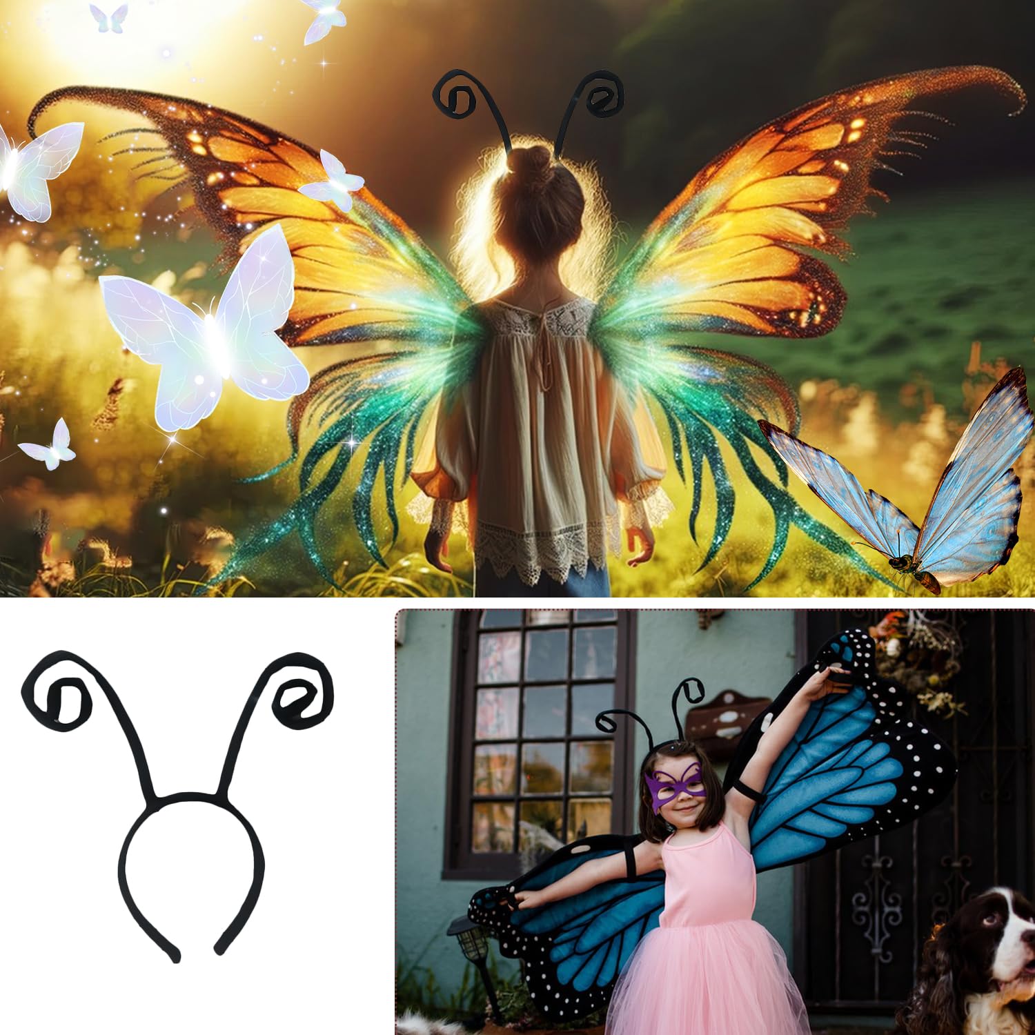 BORFUE 6pcs Butterfly Antenna Headband Bee Headband Bug Antenna Headband Butterfly Costume Accessories for Halloween Parties Favor Costume Head Piece - Image 2