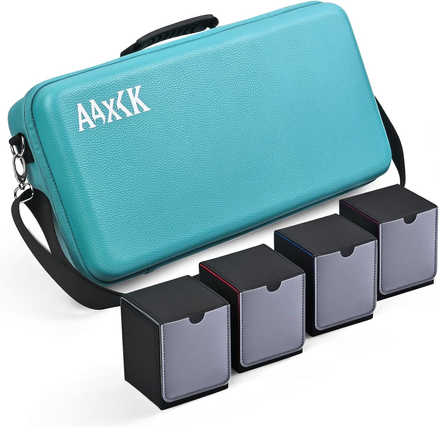 Playmat & Deck Box Carrying Case – For TCG/MTG Gamemat with 4 Deck Boxes, 3 Compartments for Playmat, Deck Box and Dice, with Adjustable Shoulder Strap, Handle, Fits 14",15”,16" Playmats Teal