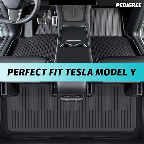 Miniatura 2 de Pedigree Alfombrillas de piso de TPE 3D para todo tipo de clima, modelo Tesla Y Juniper 2025-2026, ajuste personalizado, juego de 6 piezas con forro