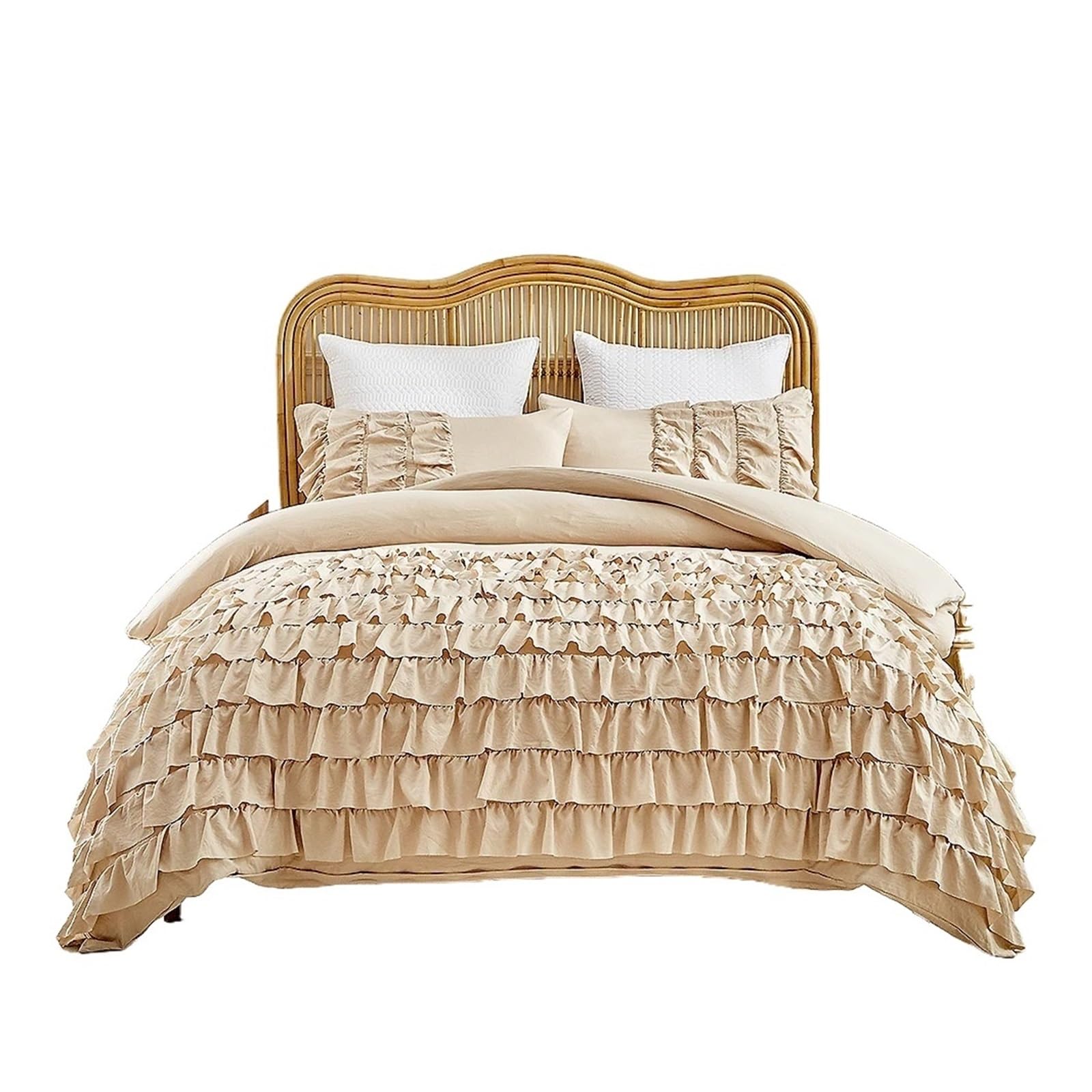 GCYEIDMA Ruffle Duvet Cover Ruffle Duvet Cover Set 2/3PCS Solid Quilt with Pillowcases for Queen King Bed Wedding Theme(Khaki,Full 1 200x230cm)
