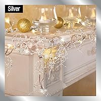 Vista 7 de Collections Etc Decoraciones navideñas para interiores, guirnalda de cuentas de bayas iluminadas festivas plateadas, 120 pulgadas de largo