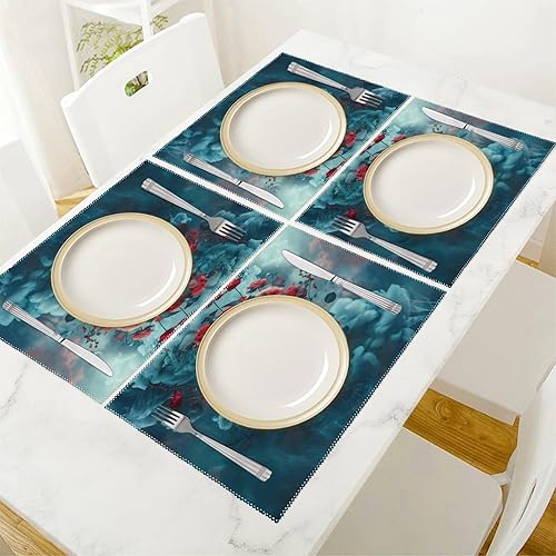 Miniatura 5 de Rose Skull Placemats Set of 6 Resistant Table Mats Washable Place Mats for Dinner Party Table Decoration