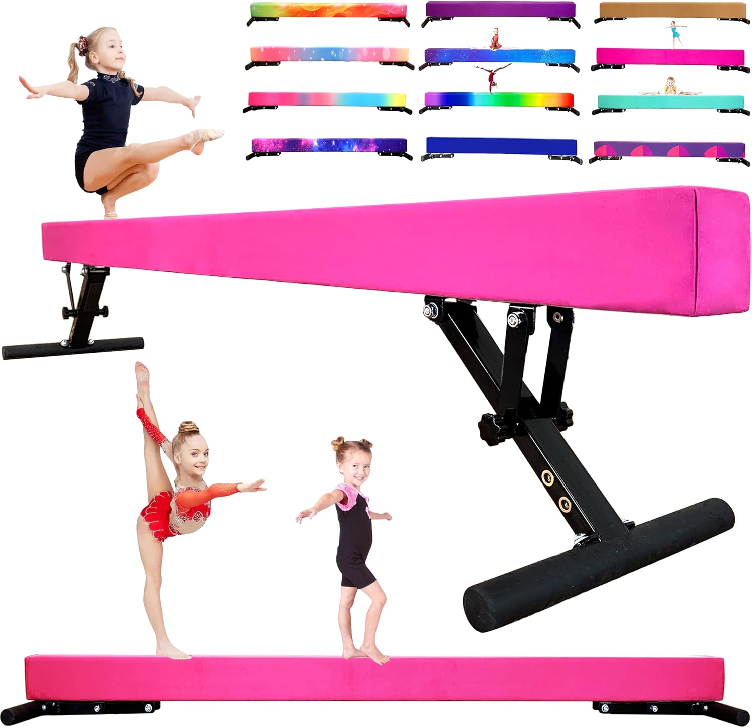 MARFULA Adjustable Balance Beam 8 ft Gymnastic Beam Adjustable Height for Kids and Teenage of All Gymnastic Levels, Gymnastic Training Beam Gymnastic Equipment for Athlete Home and Gym Club Use Light Pink (Height: 9" - 17") Height: 9 inch - 17 inch