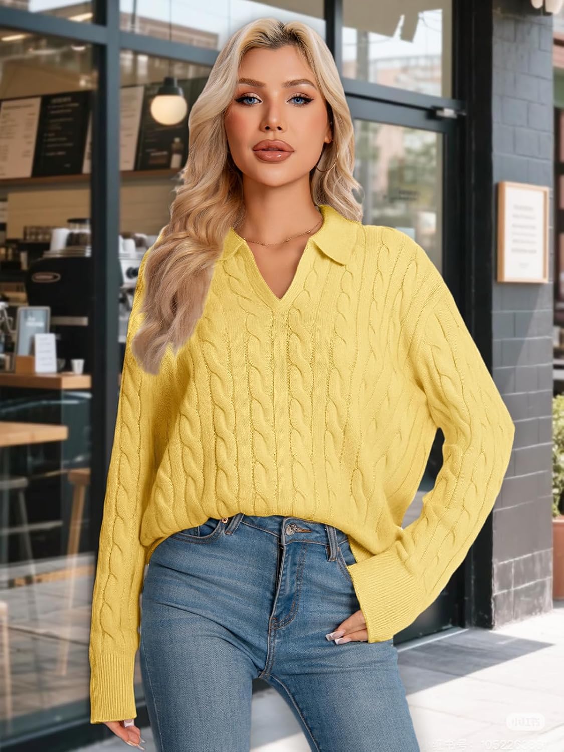 Womens Oversized Cable Knit Sweater Fall Fashion 2025 Lapel V Neck Chunky Pullover Tops Causal Winter Outfits - Image 6