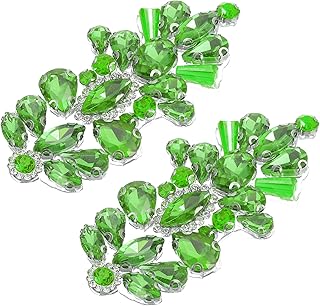 uxcell 2Pcs Rhinestone Crystal Applique, Rhinestone Iron on Patch, Hot Fix Crystal Sewing Applique for Bridal Sash Wedding Dress Shoes Bags, Dark Green
