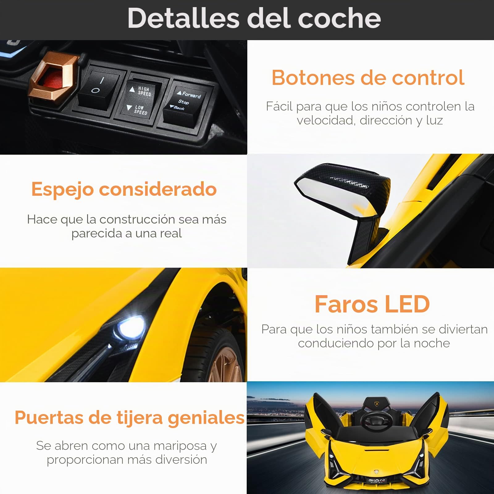 GOPLUS Lamborghini Coche Eléctrico 12V (Amarillo) | Vehículo Eléctrico para Niños de 3-8 Años, con Control Remoto, MP3 USB Bluetooth Música, 3-5km/h, Carga Máxima 25KG