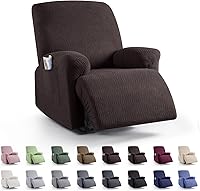 Vista 16 de KinCam Fundas para Reclinables, Fundas Elásticas para Sillas Reclinables, Fundas para Sofá Reclinable con Diseño de Rayas Jacquard, Fundas