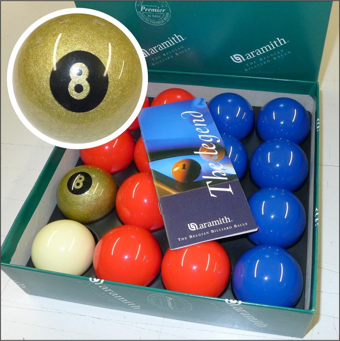 Aramith Exclusive 2" Premier GOLDEN 8 BALL Edition Red & Blue Pool