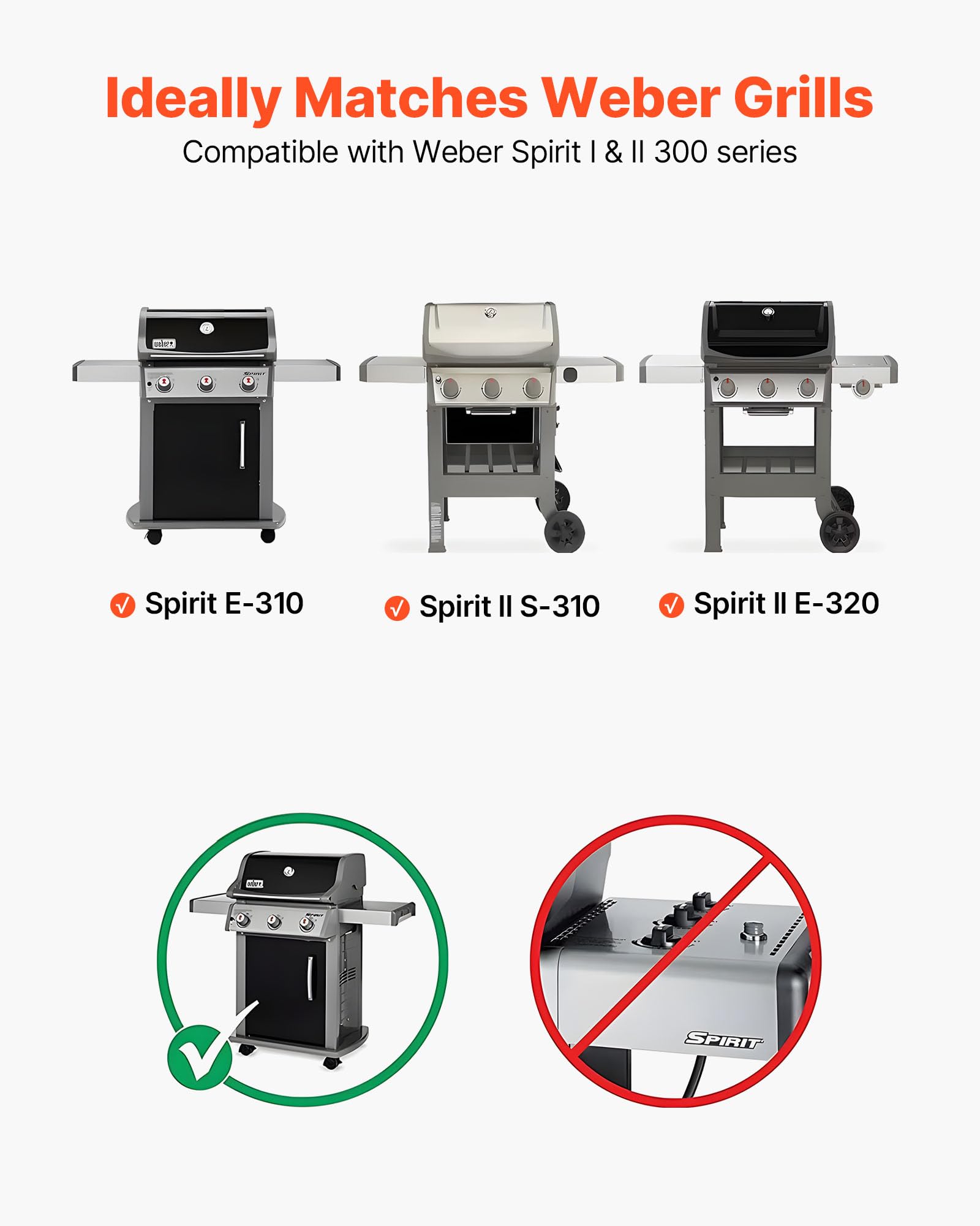 VEVOR Barras Saborizantes, Repuesto de Parrilla de 39 cm, para Parrillas Weber Spirit I y II Serie 300, Incluidas Spirit E-310, ll S-310 y ll E-320, de Acero Esmaltado en Porcelana, 5 Unidades
