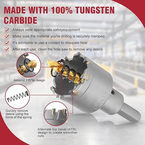 Miniatura 2 de Sierra de agujero de carburo de 1-38 pulgadas con broca central chapada en titanio, sierra de agujero TCT de alta resistencia para acero inoxidable,
