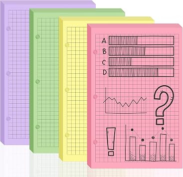 100 sheet Half Letter Graph Paper Refill 3 Hole Punch 5-1/2 x 8-1/2 College Ruled Grid Paper Pad Math Graph Paper Pad Colored Mini Binder Paper Planner Inserts Fits 3 Ring Binders For Office