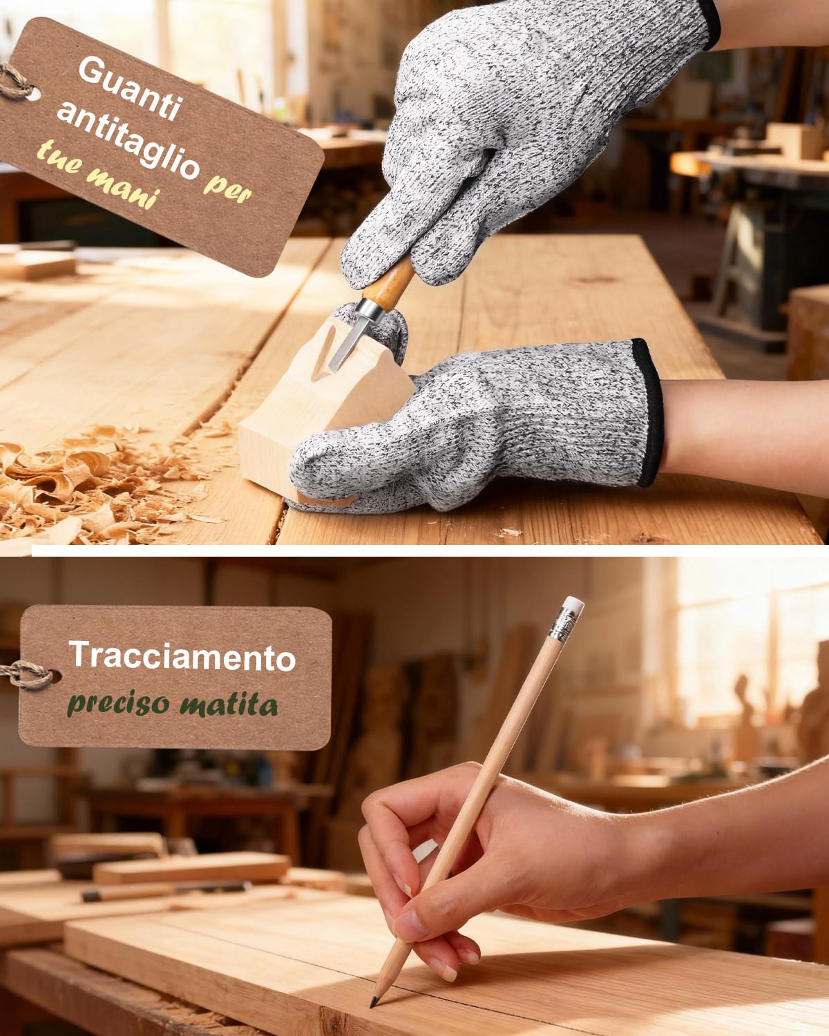 MAIKEHIGH 16pcs Kit Intaglio Legno, Intaglio Legno Cinceles de Talla Per Principianti Professionisti Bambini Scalpelli con Guanti Resistenti Al Taglio