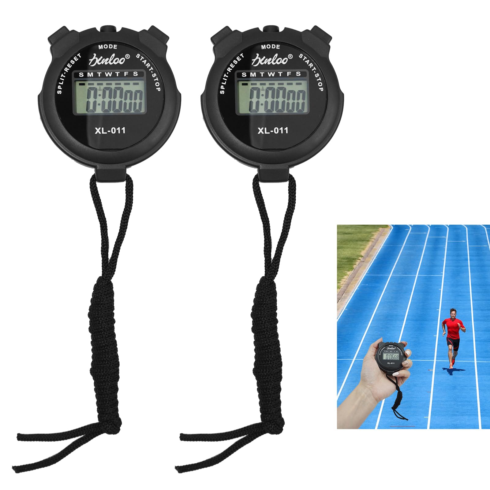 2 Piezas Cronómetros Multifunción Cronómetro Deportivo Reloj Temporizador de Cronómetro Portátil, Aplicado a Correr Fútbol Baloncesto Natación y Otros Deportes, Negro