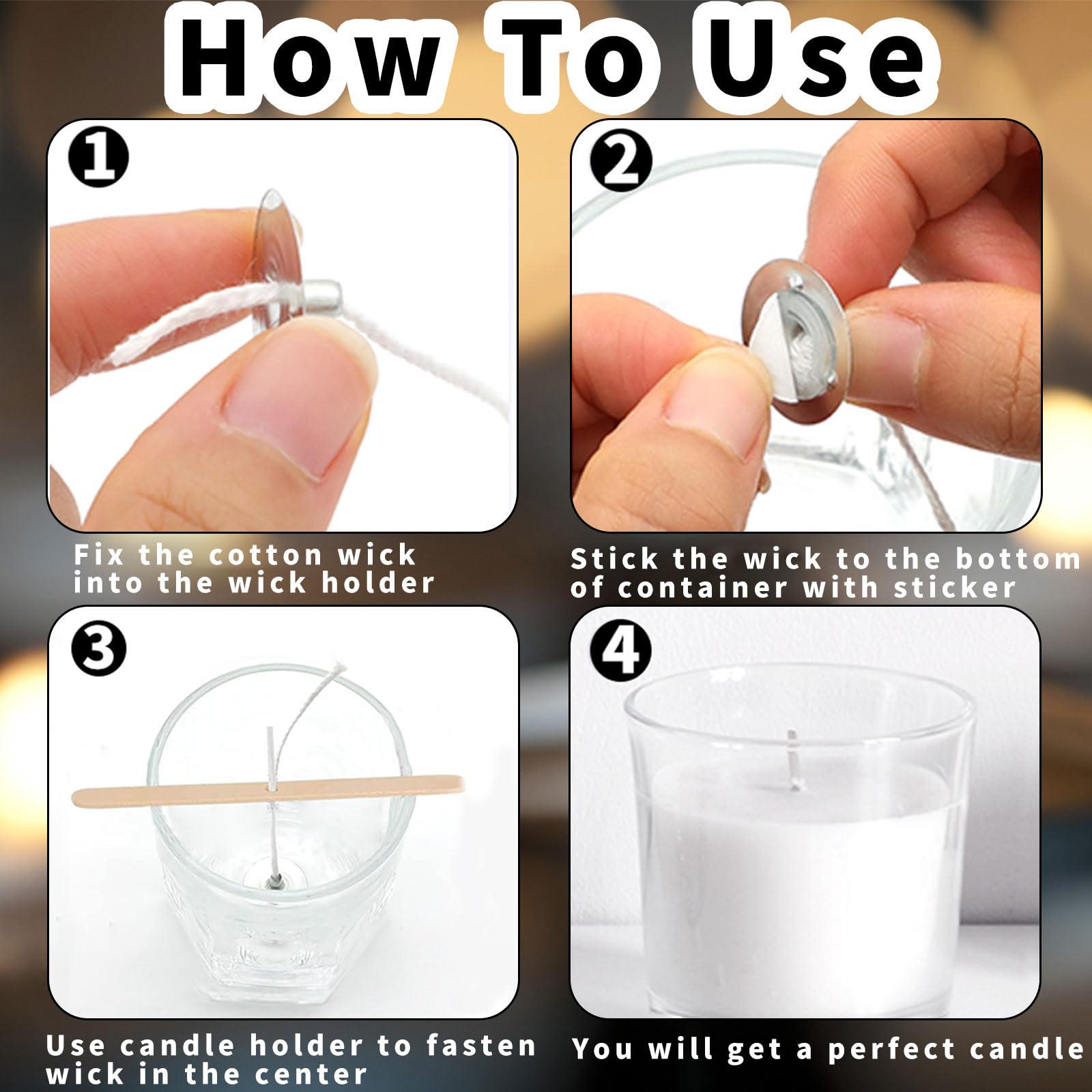 100 Mèches De Bougie En Coton Pré-cirées - 61 Mètres Avec Supports Métal Et Stickers - Pour Fabrication Bougies DIY - 10