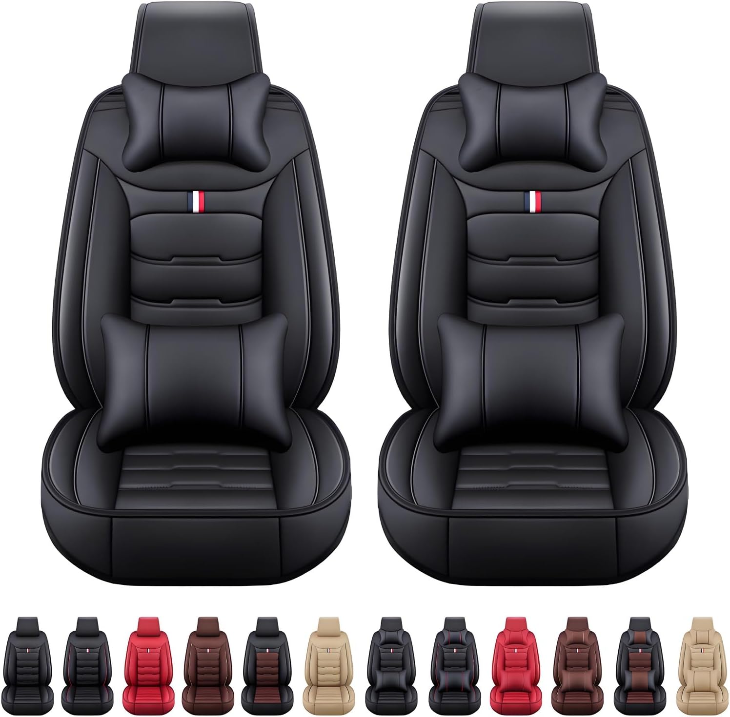 シートカバー と互換性のある フィアット/アバルト 500/500C/500E 対応 車 シートカバー レザー素材 車用 フロント2席セット 全囲い設計 運転席 助手席 防水 汚れ防止 滑り止め 車内保護 通気 カー用品 簡単取り付け 四季に使用(黒,枕あり)