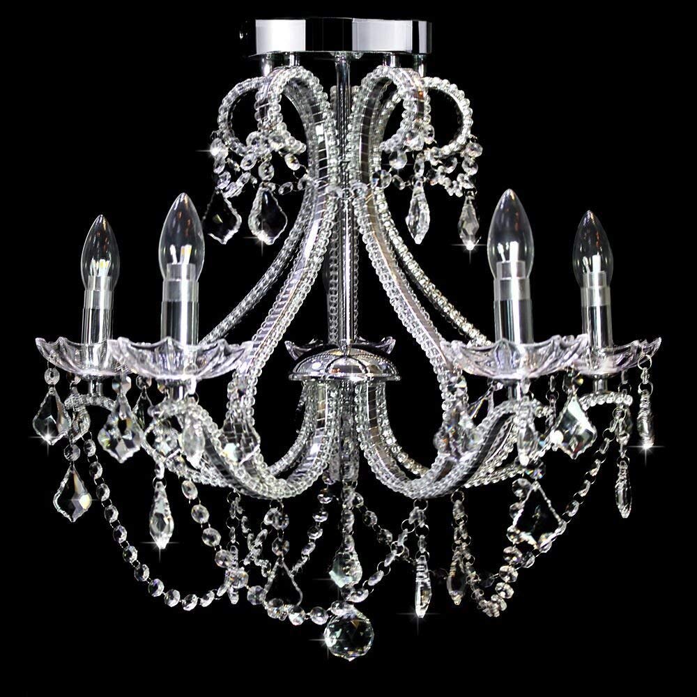 Ceiling Pendant Light Chandelier Marie Therese Crystal Chandelier Ceiling Light, 5 Arms K9 Crystal Glass Chandeliers Chrome Flush Mount Pendant Light Fixture for Dining/Living Room Bedroom Stairway Ca