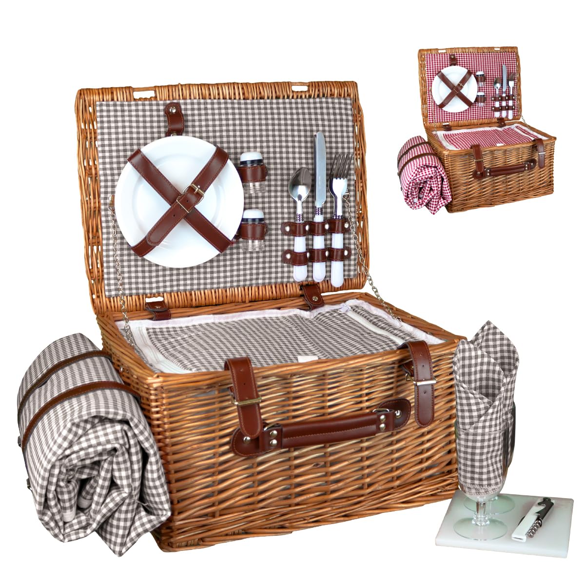 Linxor - Cestino da picnic isotermico con tovaglia e accessori - 2 persone