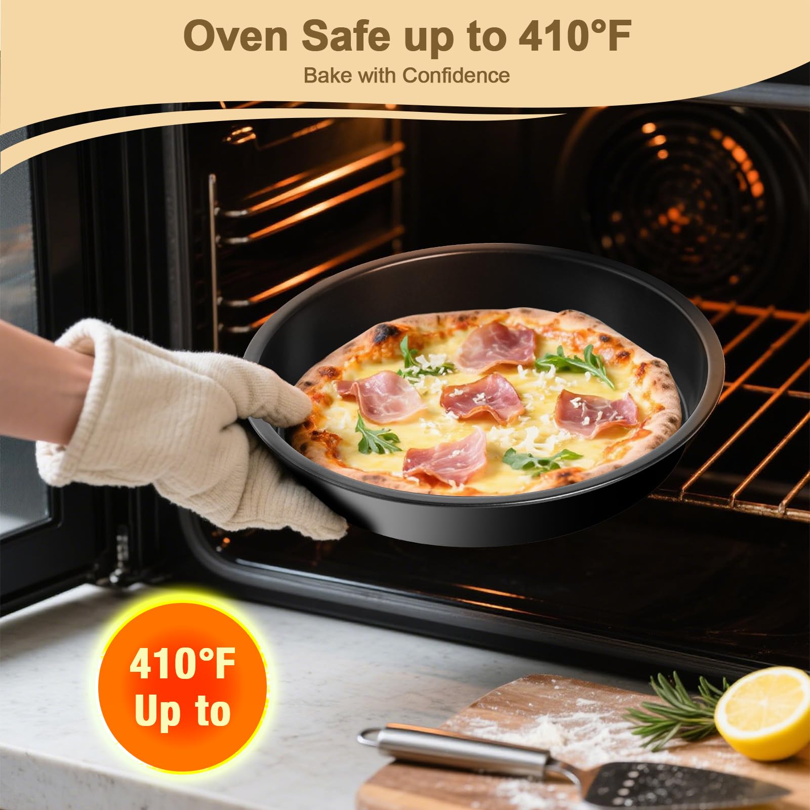 5-teiliges Antihaft-Backformen-Set – schwerer Karbonstahl, schwarz – inklusive Kuchen, Toast, Pizza, quadratisch und Muffinformen – ofen- und spülmaschinenfest