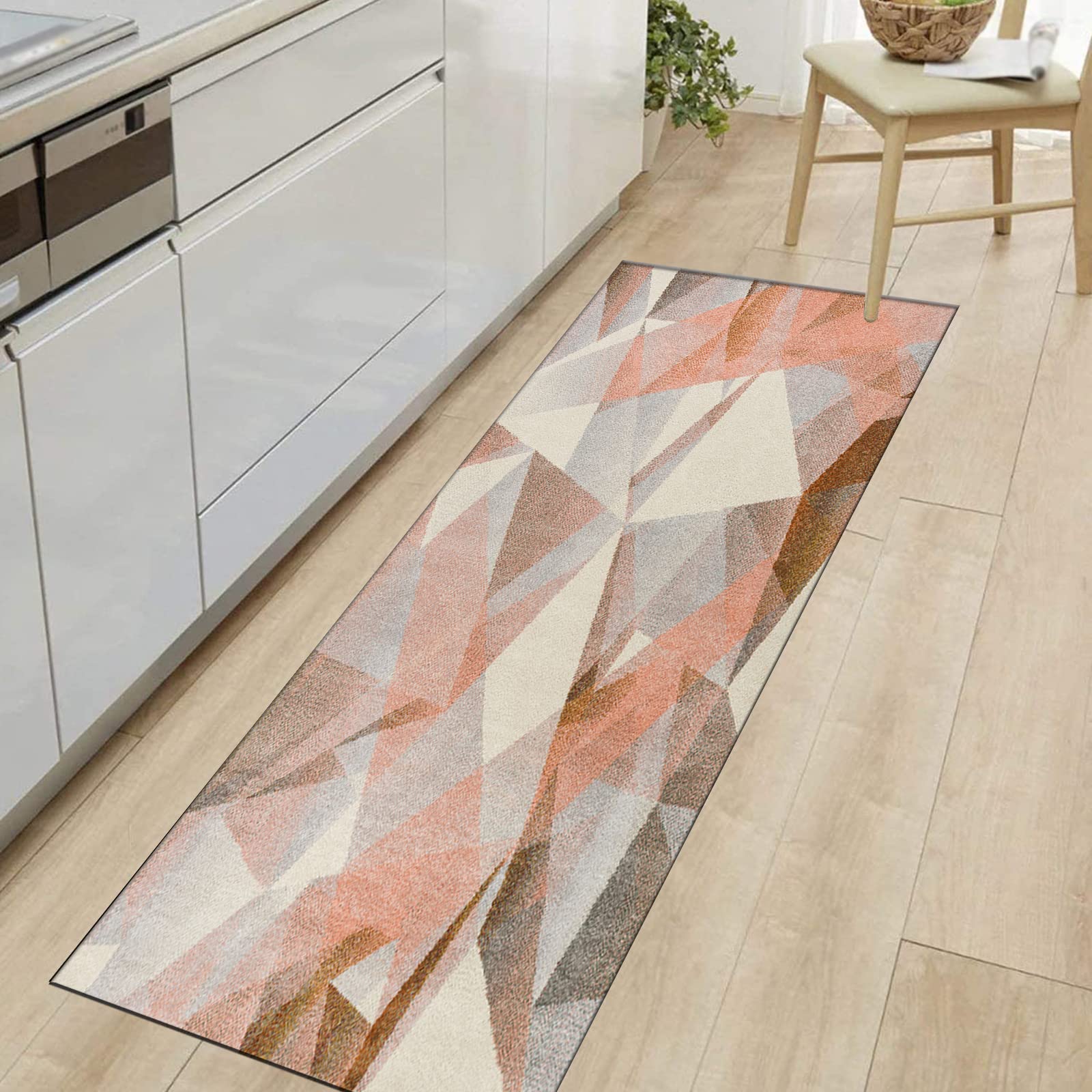 Läufer Teppich Flur Modern Geometrisch rutschfest Waschbar Teppich für Küche und Wohnzimmer, ideal für stark frequentierte Bereiche