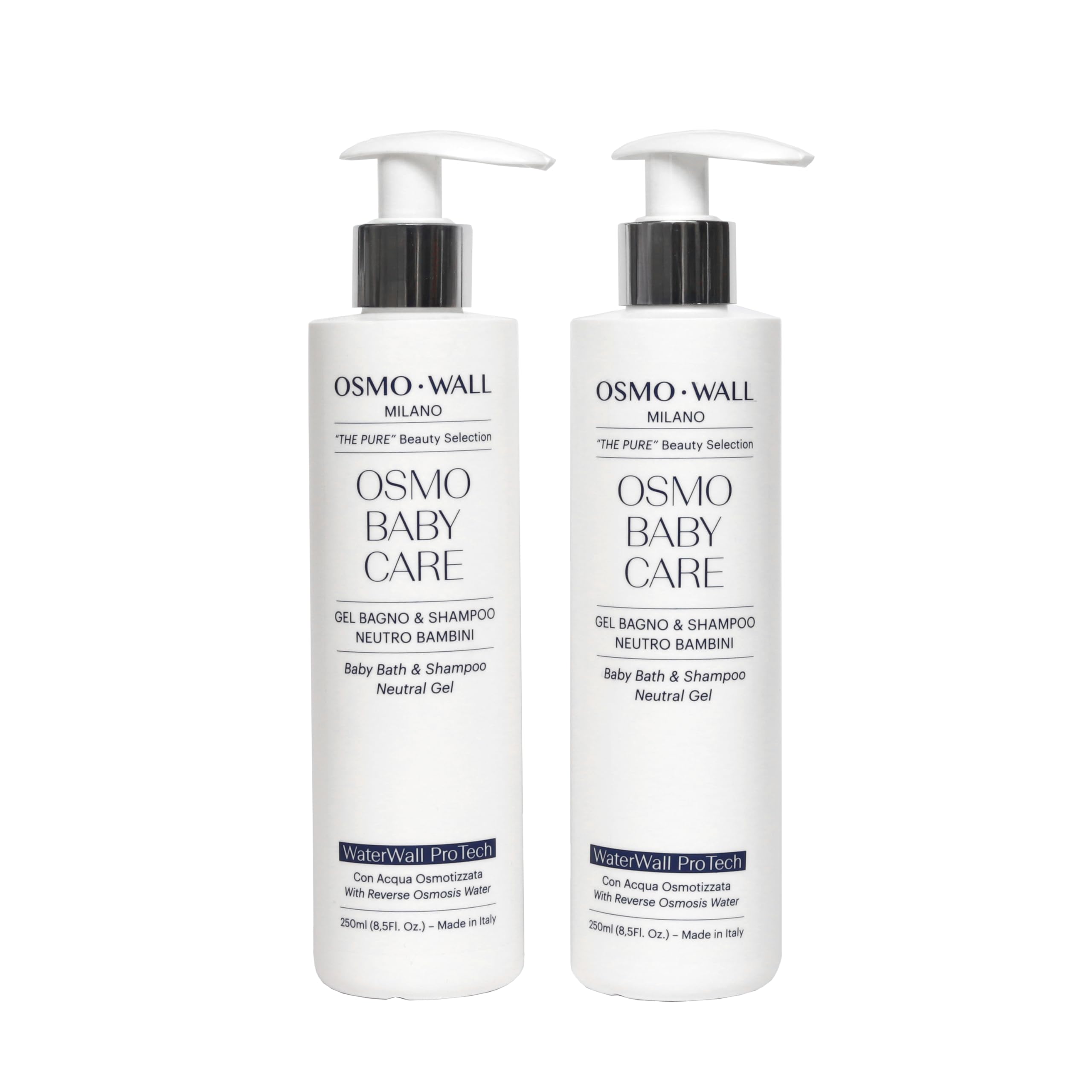 OsmoWall KIT 2 OSMO BABY CARE BAGNO SHAMPOO NEUTRO per Bambini e Neonati. Formula Anti-Lacrime delicata. Con Gel di Aloe Vera da agricoltura biologica. Dermatologicamente Testato. 2x250ml