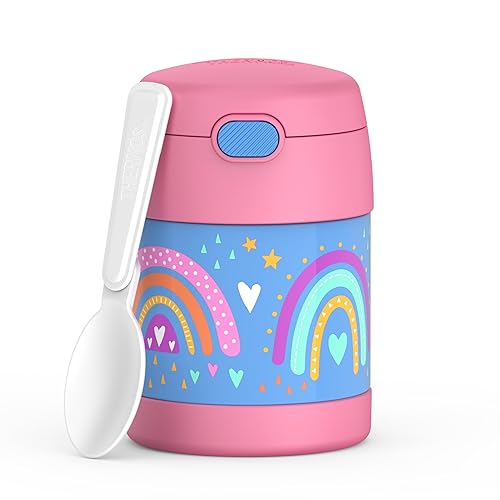 THERMOS FUNTAINER Insulated Food Jar, 10 Ounce, Kid Friendly Food Jar with Foldable Spoon, Rainbow Dreams