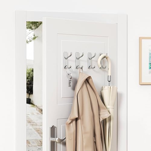 Miniatura 7 de pickpiff Ganchos de pared para abrigo y toalla colgador adhesivo de puerta de 13 libras para baño, dormitorio, RV, armario, plateado, paquete de 4