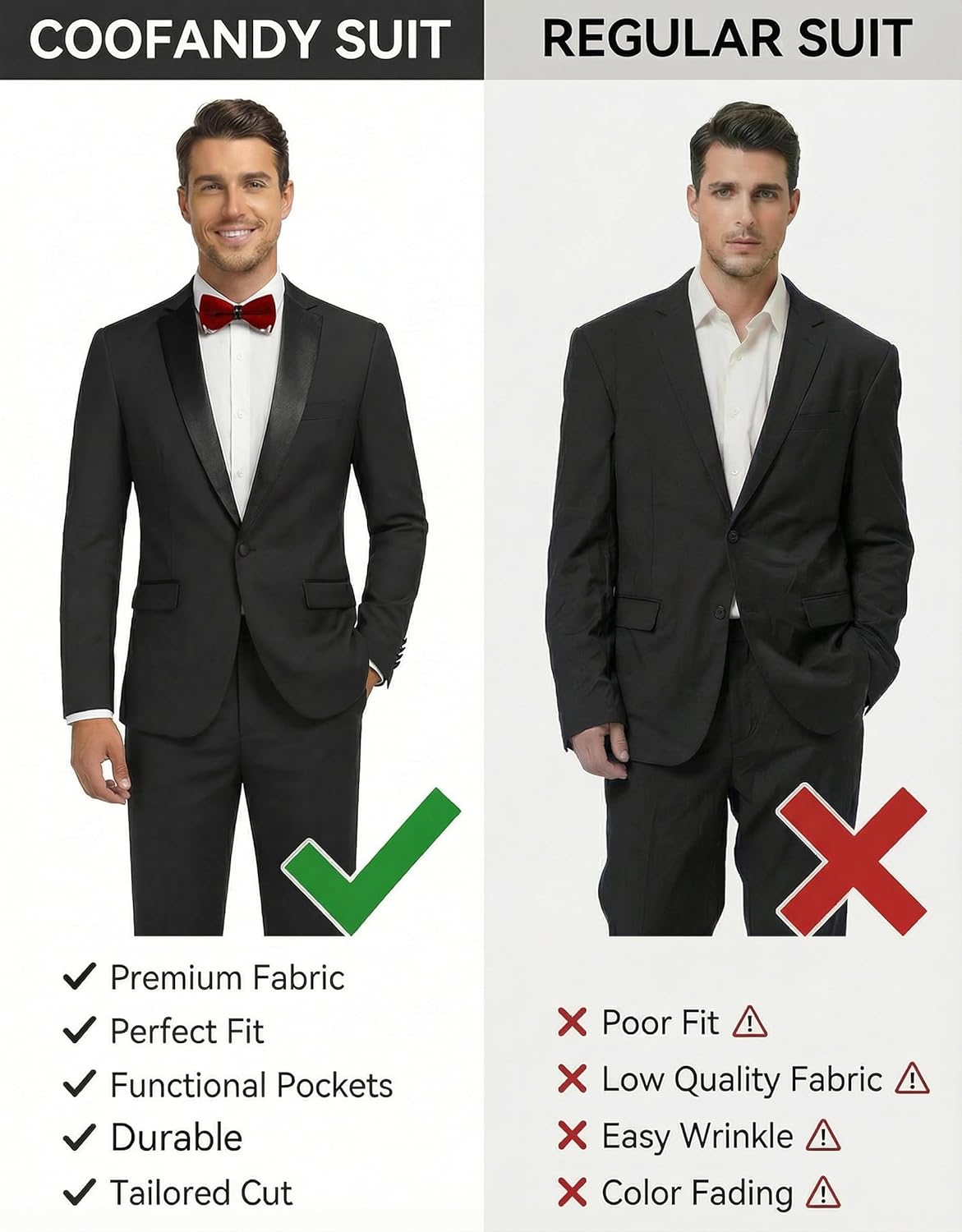 COOFANDY Mens Tuxedo Suit Set Slim Fit 2 Piece One Button Blazer Jacket Pants for Wedding,Dinner,Prom