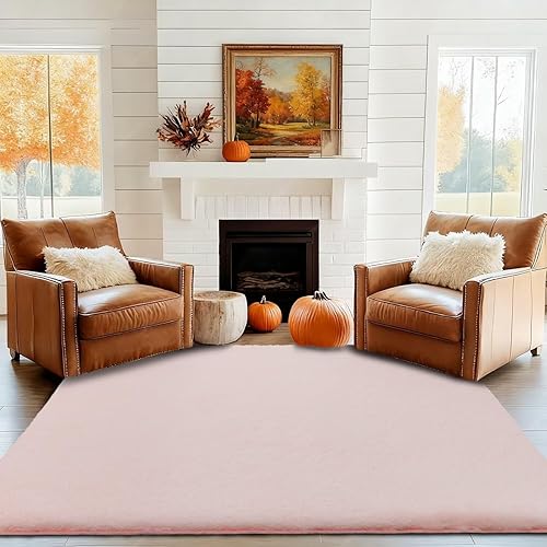 Vafodo Alfombras de área para dormitorio esponjoso, alfombra de sala de estar, 9 x 12 pies, suave y esponjosa, alfombra de área rosa sólido para